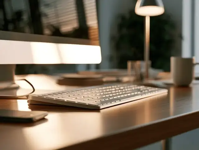 Skrivebord i kveldslys